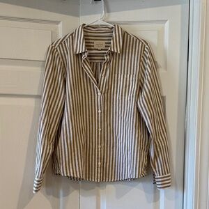 Sezane Brown and White Striped Button Down Shirt